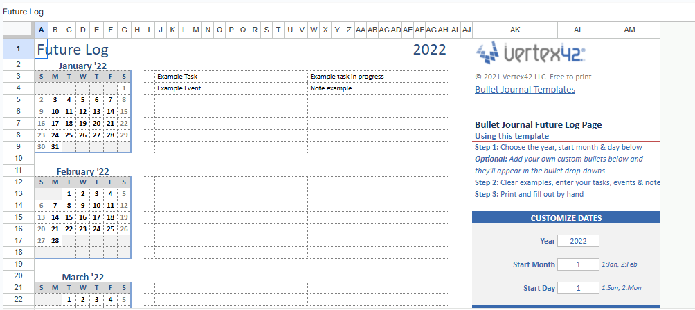 bullet journal templates.xlsx