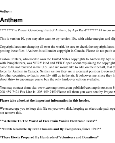 ANTHEM AYN RAND