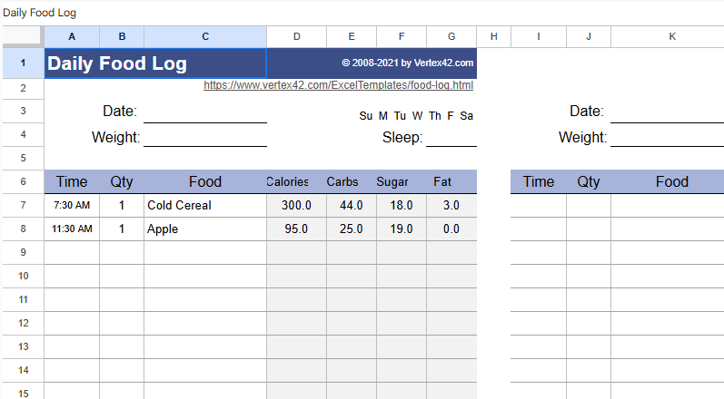 daily food log.xlsx