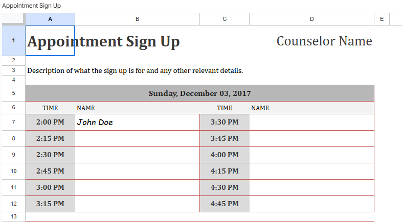 appointment schedule sign up.xlsx