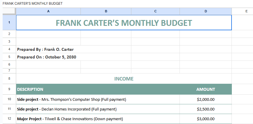 Free Sample Freelance Budget Template.xlsx