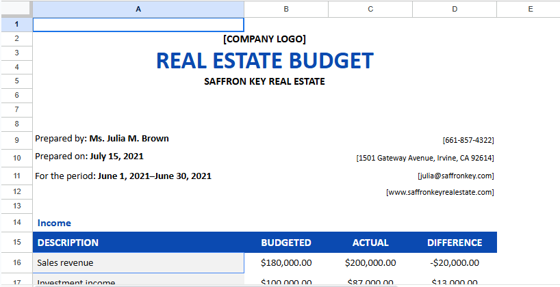 Free Simple Real Estate Budget Template.xlsx