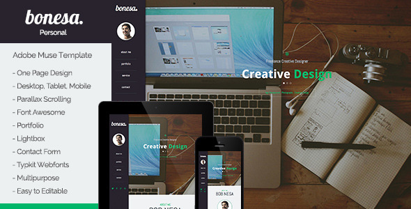 elements bonesa portfolio one page muse template