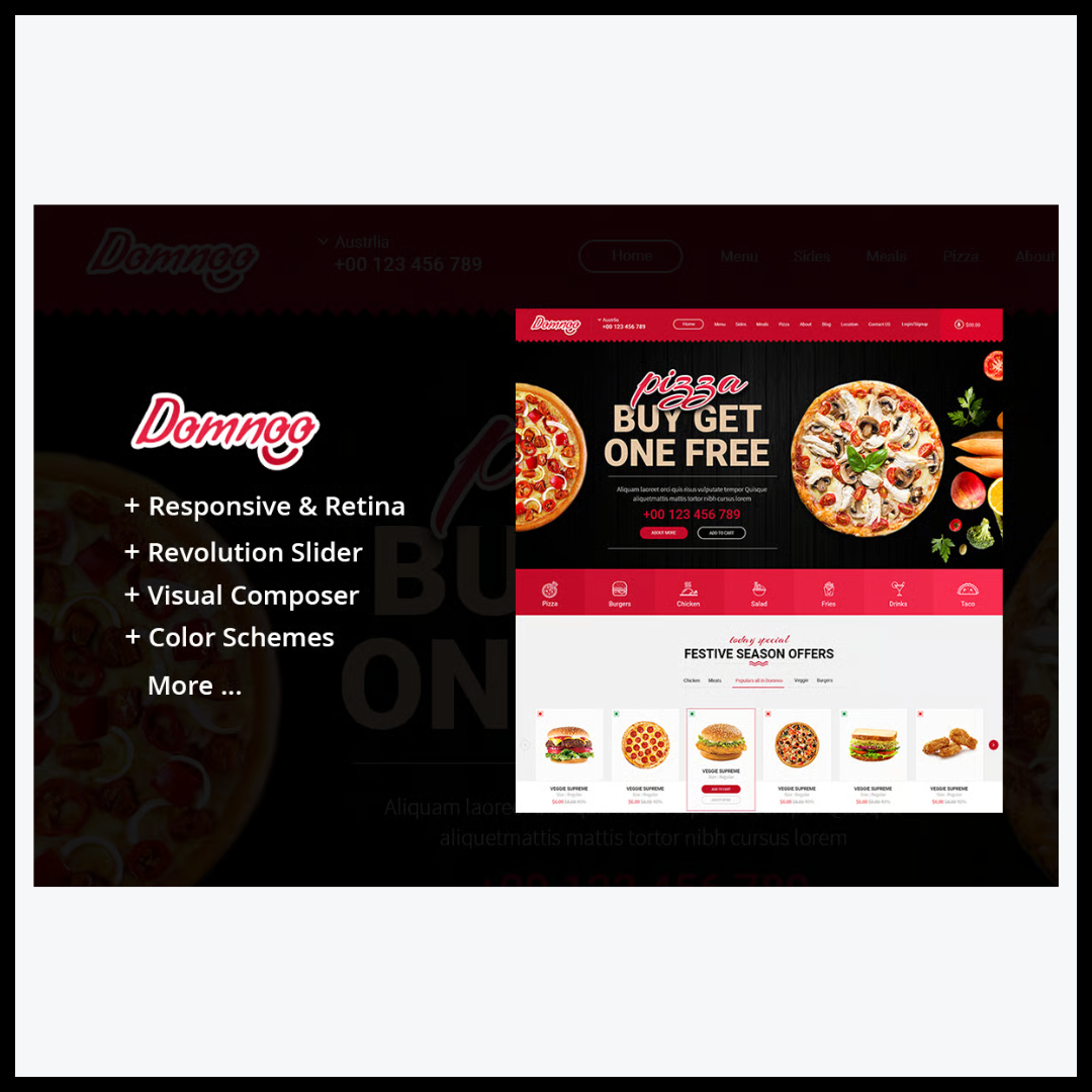 elements domnoo pizza restaurant wordpress theme