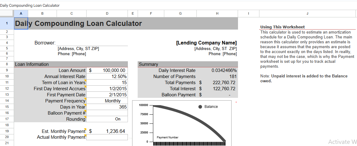 DAILY COMPOUNDING LOAN CALCULATOR.xlsx