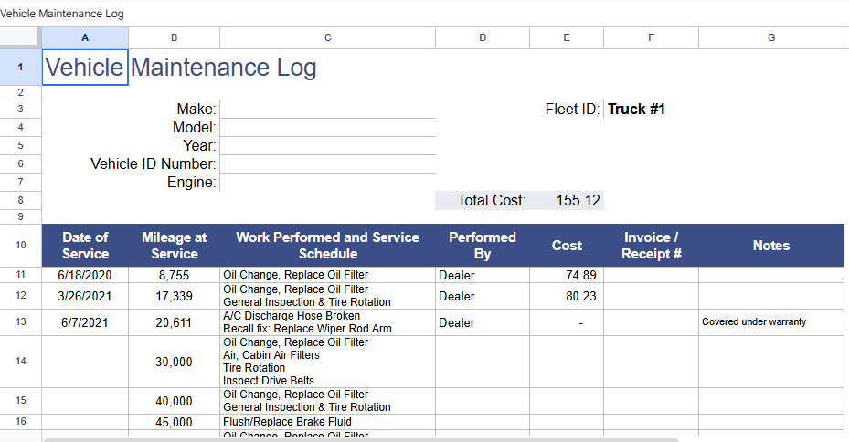 vehicle maintenance log.xlsx